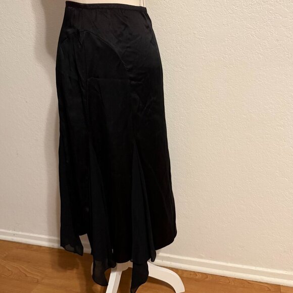 Black Silk Handkerchief Hem Midi Skirt Sheer Panels Witchy Whimsy Goth - Picture 12 of 12